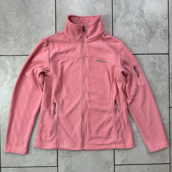 Columbia Womens L Pink Fleece Jacket Full Zip Mock Neck Long Sleeve Zip Pockets - Picture 9 of 9